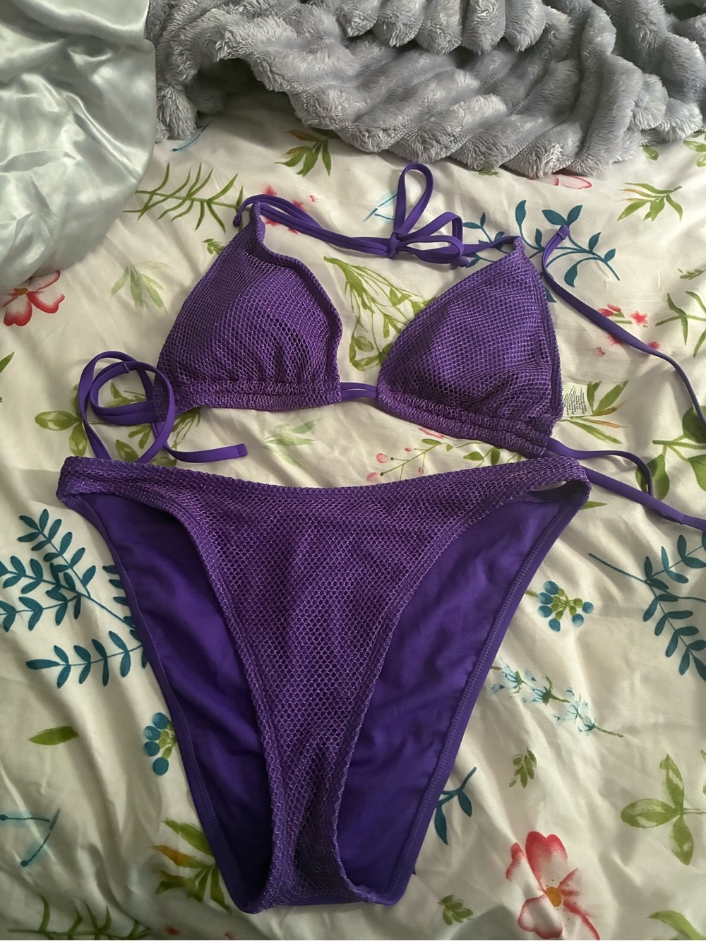 Purple Mesh Triangle Bikini Set
